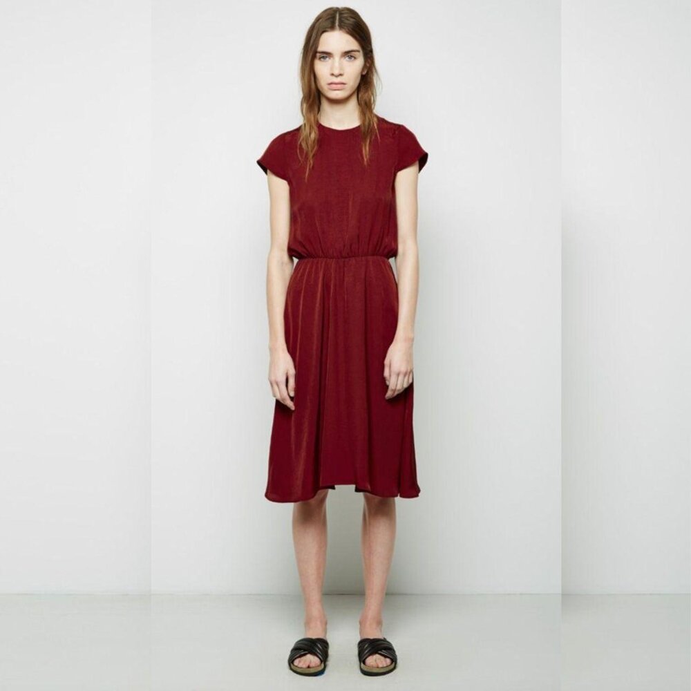 Isabel Marant Etoile | Burgundy red crew neck cap sleeve midi dress | Size 36
